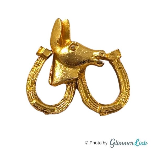 Vintage 1960s Double Horseshoe Donkey Head Democrat Political Pin Tie Tack Pin - Picture 1 of 11